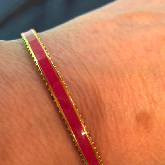 🎉HP🎉 Kate Spade Hot Pink/Gold Rhinestone Enamel Bangle Bracelet NWT - Picture 2 of 7